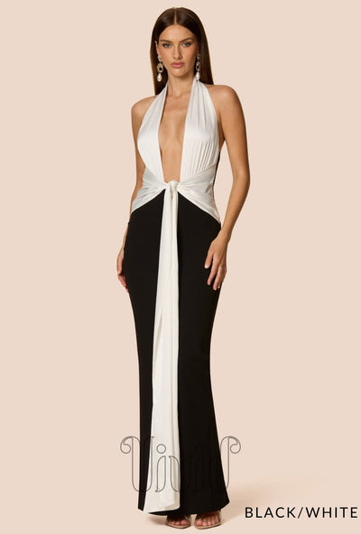 Nookie Chiara Halter Gown in Black/White / Multicoloured