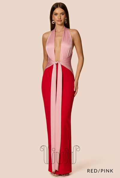 Nookie Chiara Halter Gown in Red/Pink / Multicoloured