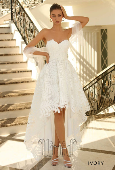 Nicoletta Leona High Low Gown NC1037 in Ivory / Whites