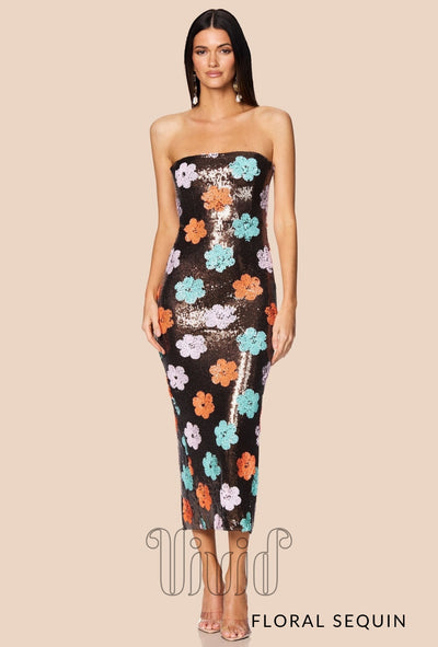 Nookie Sienna Midi Dress in Floral Sequin / Multicoloured